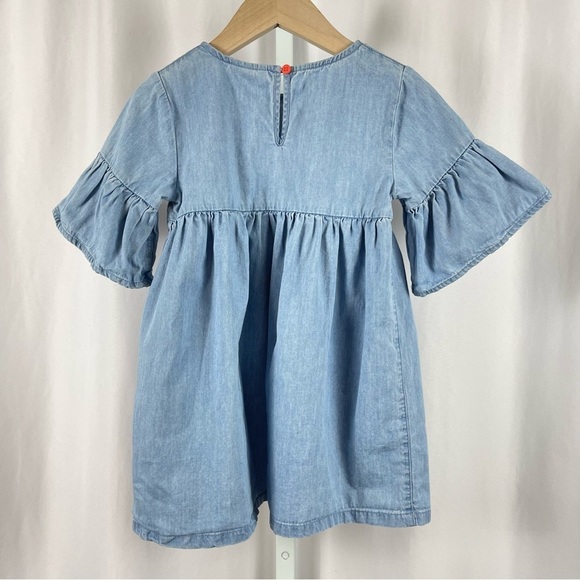 Cat & Jack 4T Embroidered Flutter Ruffle Sleeve Denim Chambray Cottagecore Dress - Picture 2 of 6